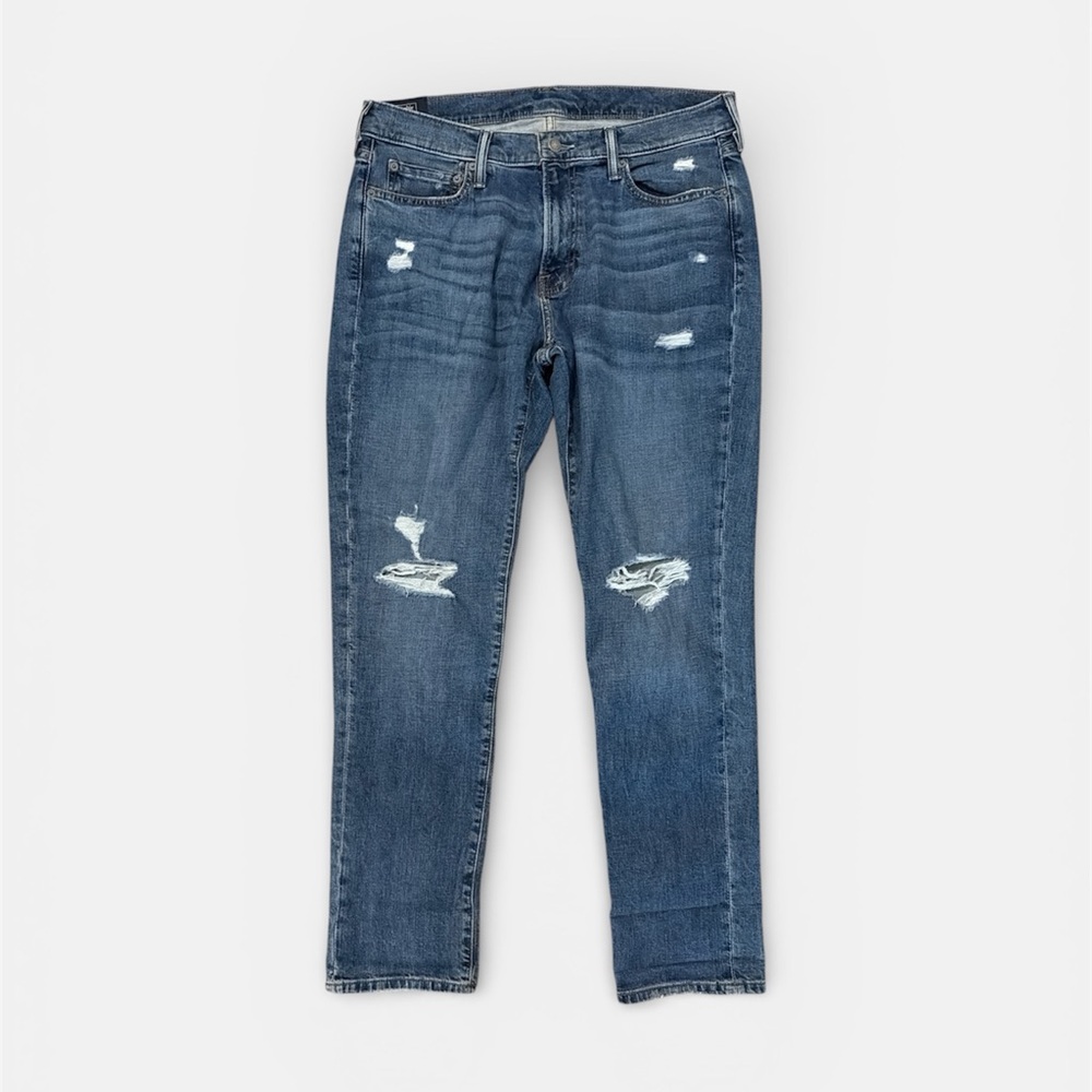 Abercrombie & Fitch Men's 33x32 Ripped Rustin Athletic Skinny Blue Jeans